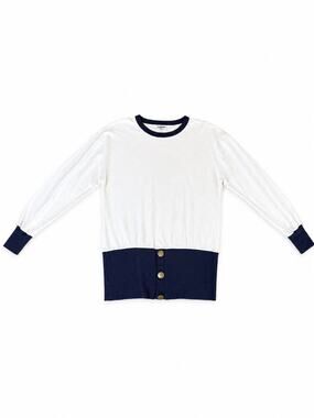 Aileen Womens M White Navy Colorblock Long Sleeve Knit Top USA Vintage Medium